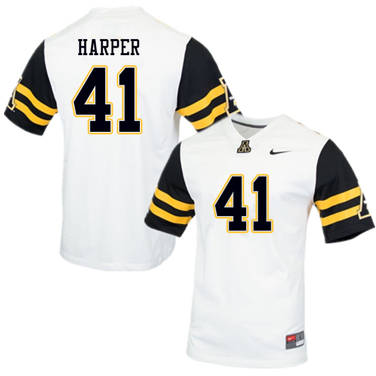 Men #41 Reed Harper Appalachian State Mountaineers College Football Jerseys Sale-White - Click Image to Close